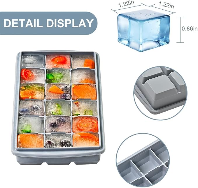 Silicone Ice Cube Tray， Sauton Pack of 2 Ice Cube Mold, 18 Grid Easy Release - Image 2