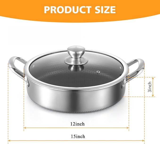 Toutrop Stainless Steel Saute Pan 12 inch Deep Frying Pan, 5 Quarts Nonstick - Image 7