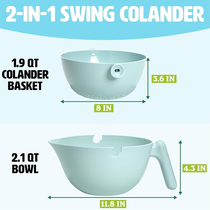 Tasty 2-in-1 Swing Bowl Colander, Built-In Strainer Basket - Image 5