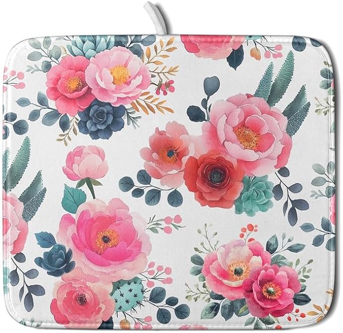 Watercolor Flowers Dish Drying Mats by Kawani