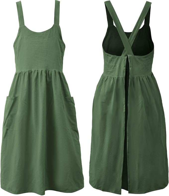 Uaussi Cotton Linen Apron Cross Back Work Apron by Uaussi