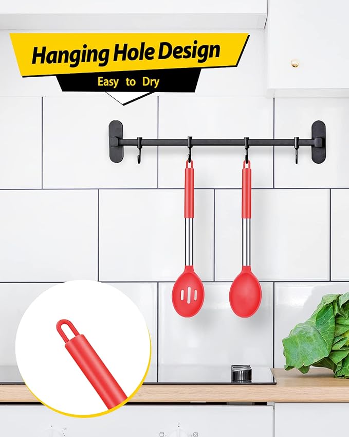 Pack of 2 Large Silicone Cooking Spoons, Non Stick Solid Basting Spoon - Image 5