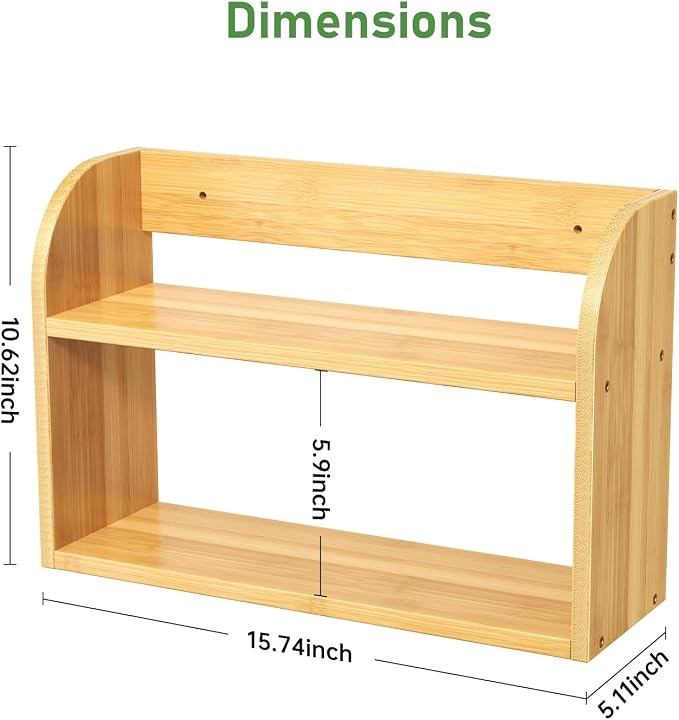 ROMGUAR CRAFT 2 Tier Bamboo Spice Rack, Countertop or Wall Mounting Wood Spice - Image 3