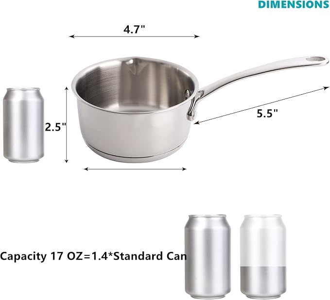 DEAYOU 18/10 Stainless Steel Butter Warmer Measuring Pan, 0.5-Quart Milk Warmer - Image 2