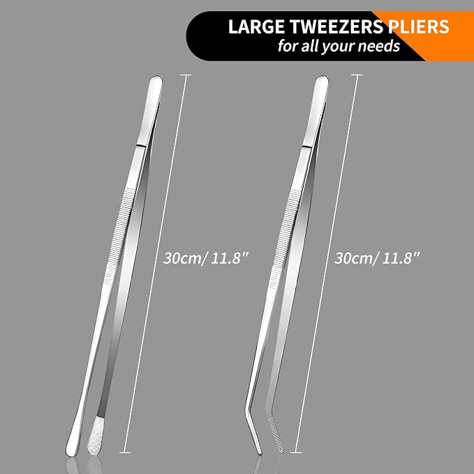 12-Inch 2-in-1 Kitchen Tongs Set, Round & Curved Stainless Steel BBQ Tongs - Image 2