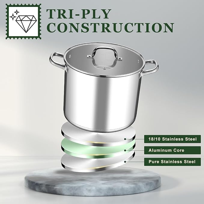 Leonyo 14 Quart Stock Pot with Lid, Stainless Steel StockPot with Lid, Tri-ply - Image 4