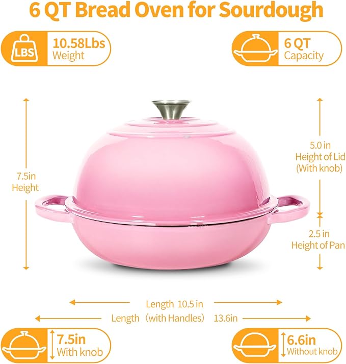 ONKO Dutch Oven For Sourdough Bread Baking, 6QT Enameled Cast Iron Dutch Oven - Image 5