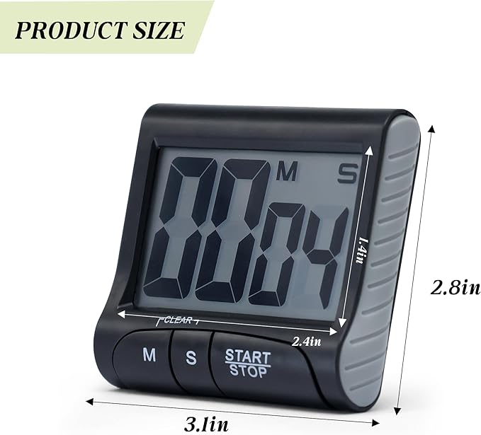 Large LCD Display Kitchen Timer -Magnetic Digital Timers, Loud Alarm, Memory - Image 9