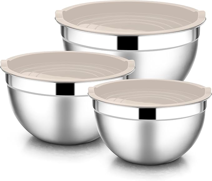 E-far Mixing Bowls with Lids, 6-Piece Stainless Steel Salad Bowls Metal Nesting by E-far