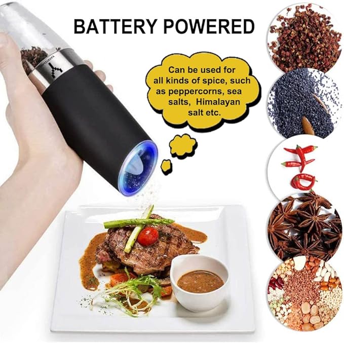 Gravity Electric Grinder set of 2, Automatic Pepper and Salt Mill Grinder - Image 3