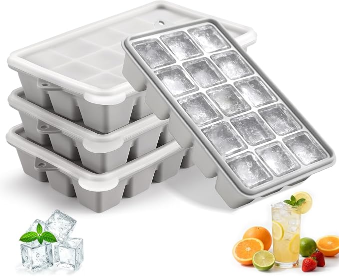 Silicone Ice Cube Trays with Lid, Easy Release Ice Molds, Reusable and by PETHous