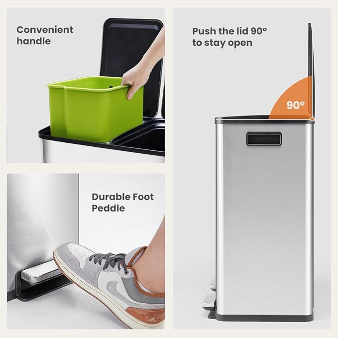 DUMOS Kitchen Trash Can, 2×8-Gallon Garbage Can - Image 5