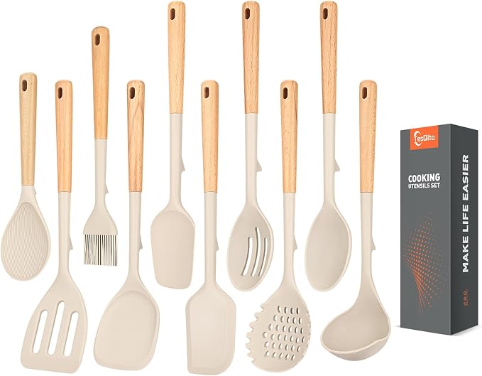 Silicone Cooking Utensils Set of 10 by TesQita