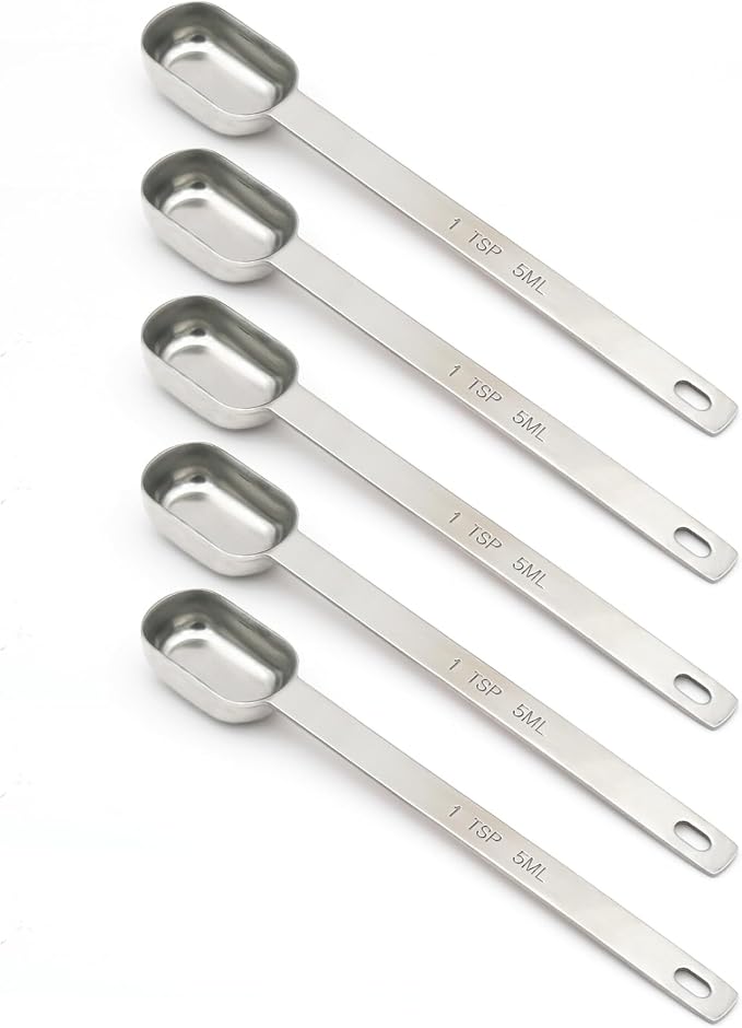 5PCS 1tsp Single Measuring Spoon, Stainless Steel Long Handle Individual by BERYLER