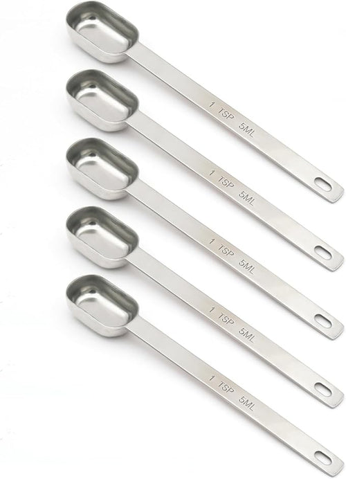 5PCS 1tsp Single Measuring Spoon, Stainless Steel Long Handle Individual by BERYLER