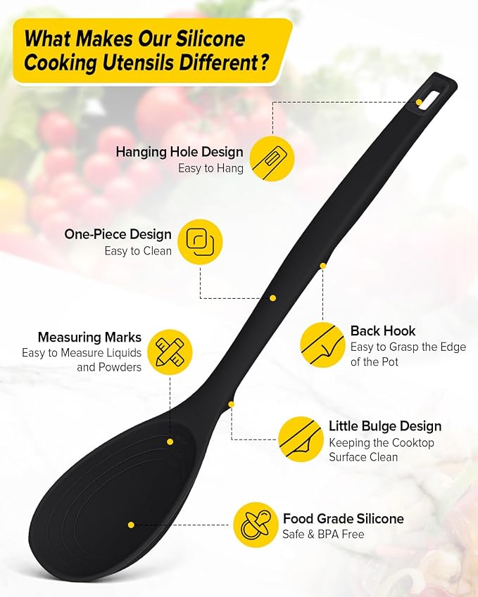 Pack of 2 Silicone Cooking Spoons, Non Stick Solid Kitchen Spoon - Image 2