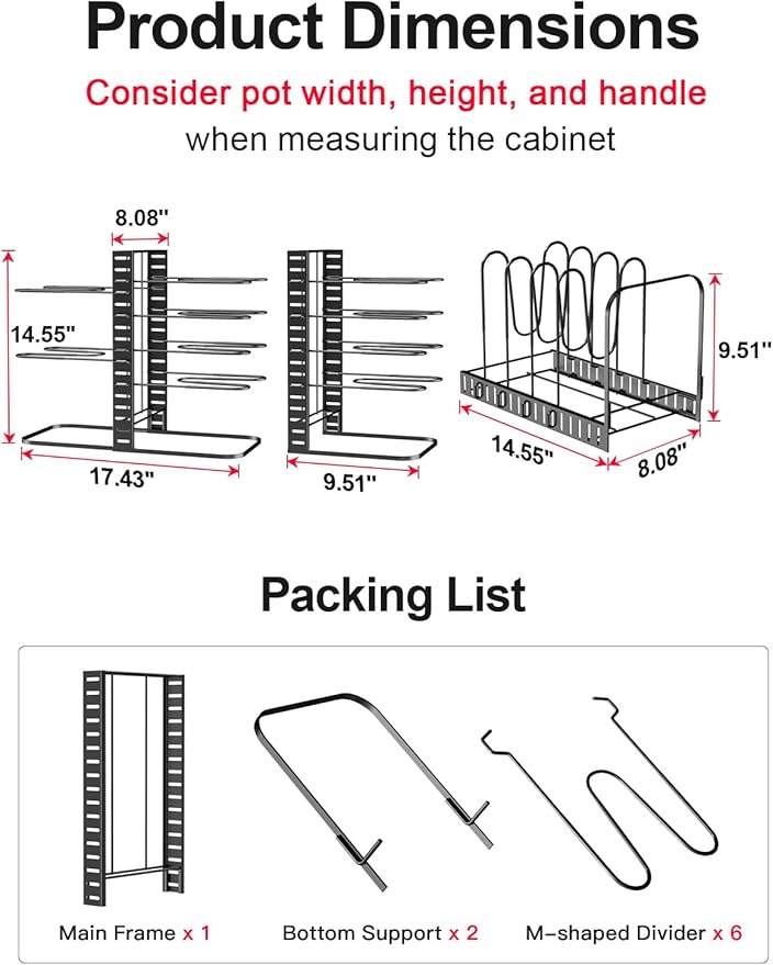 MUDEELA Pots and Pans Organizer Rack under Cabinet 14.55in Height, 8-Tiers - Image 5