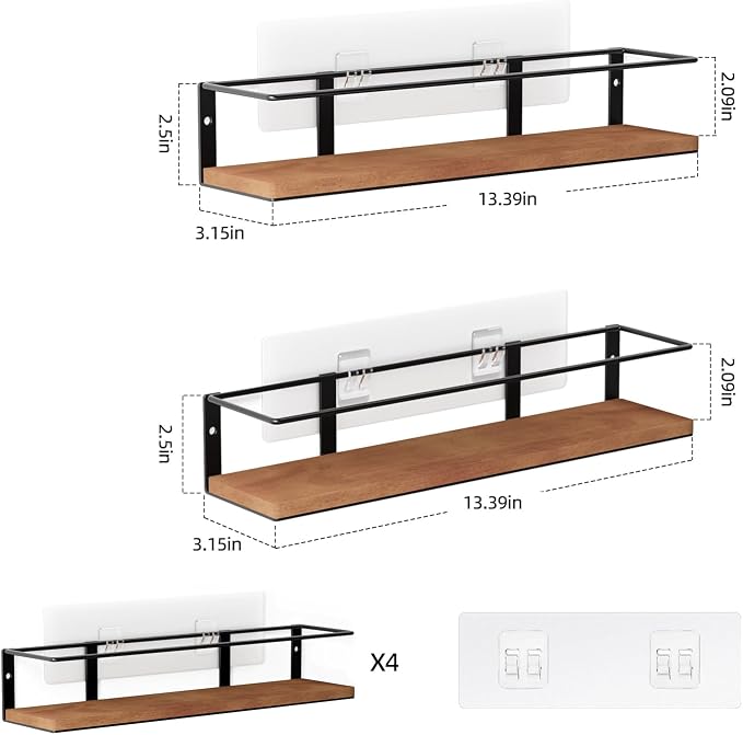 Spice Rack Self-Adhesive or drilling, Rustic Style Hanging Spice Rack, Spice - Image 2