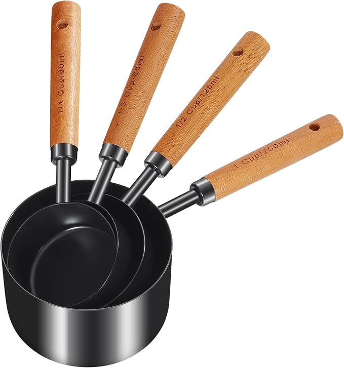 GuDoQi 8Pcs Measuring Cups and Spoons Set, Wooden Handle, Premium Stainless - Image 2