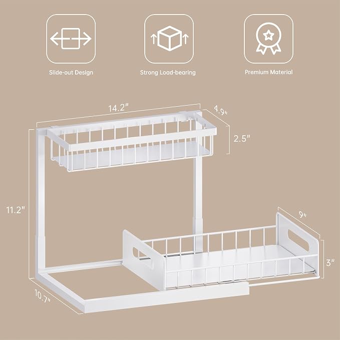 VUSIGN 2 Pack Under Sink Organizer and Storage, 2 Tier Under Cabinet Organizer - Image 3
