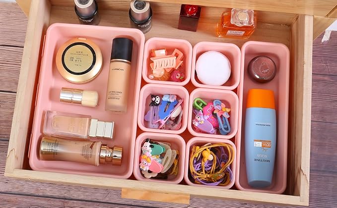 Kutesna 25 PCS Pink Drawer Organizer Set, 4 Size Interlocking Plastic Storage - Image 3