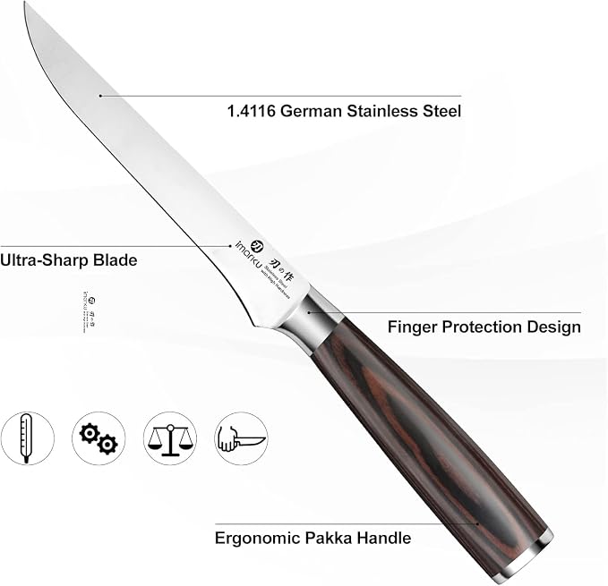 imarku Fillet Knife, German High Carbon Boning Knife, 6-Inch Stainless Steel - Image 5