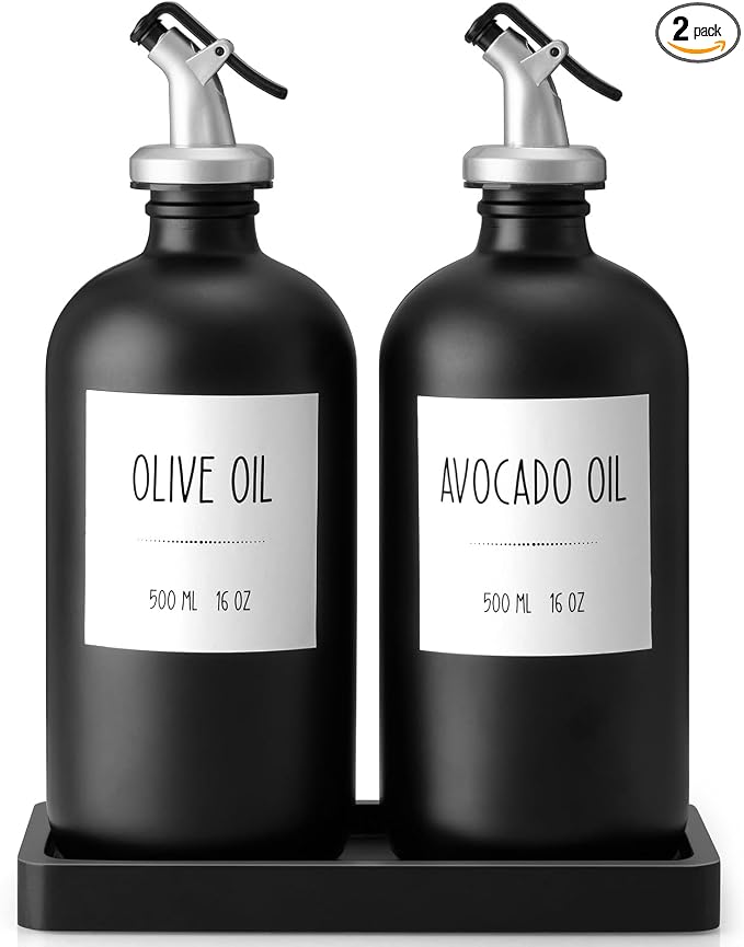 Olive Oil Dispenser Bottle for Kitchen, 16oz Glass Oil and Vinegar Cruet Set by Unknown