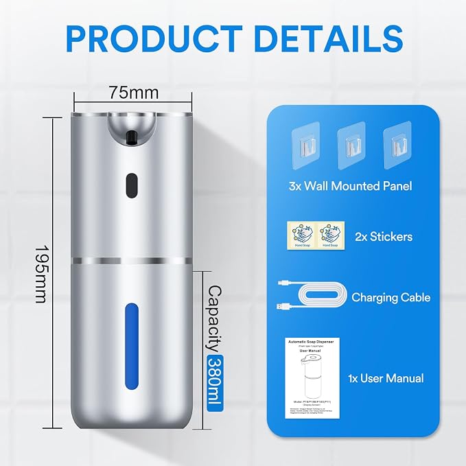 Automatic Foaming Soap Dispenser Touchless, Rechargeable Electric Hand ＆ Dish - Image 7