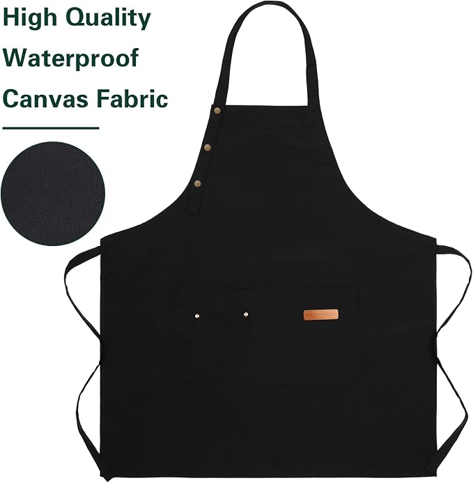 Apron for Men Women with Adjustable Straps and Large Pockets, Canvas Cotton - Image 4