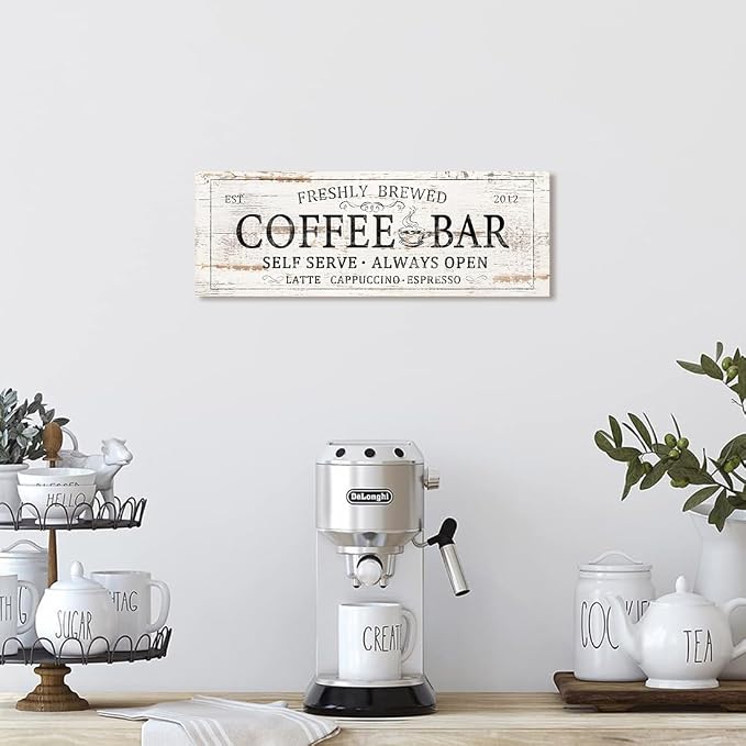 Coffee Bar Sign Decor Rustic Kitchen Canvas Sign Farmhouse Bar Hanging Wall - Image 5