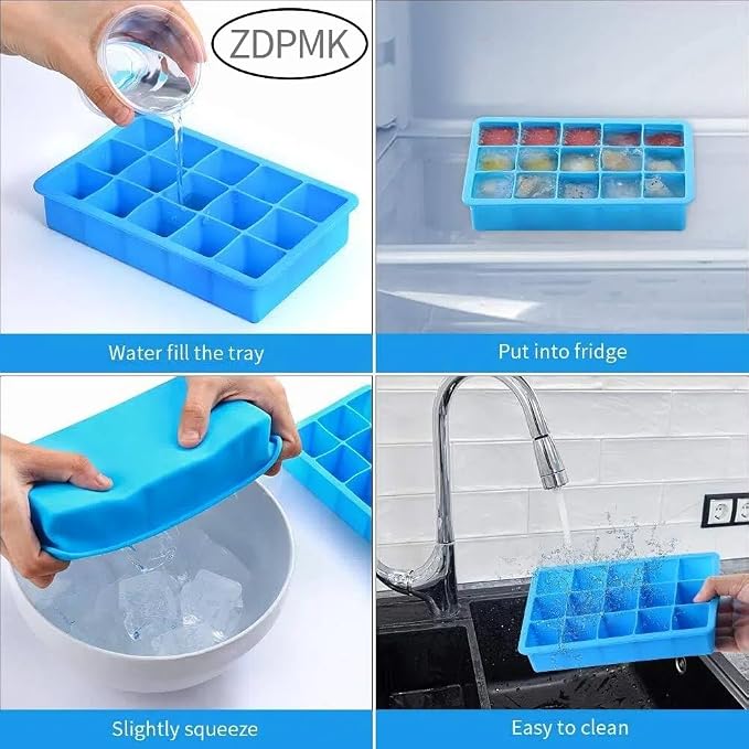 2 Pack Ice Cube Trays, ZDPMK Silicone Easy Release Flexible Molds 15 Ice Cubes - Image 3