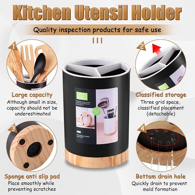 Kitchen Utensil Holder Tableware Storage Bucket, Spoon Chopsticks Fork Drain - Image 3