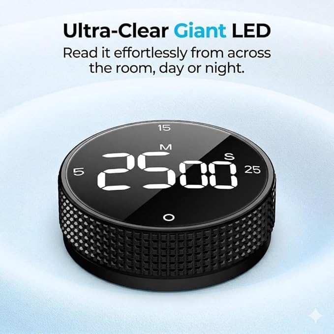 Digital Kitchen Timer, Large Display Magnetic Countdown Countup Timer, 3 Preset - Image 4