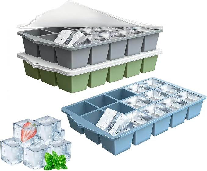 Ice Cube Trays for Freezer, 3 Pack Easy Release Slicone Ice Cube Tray by Unknown