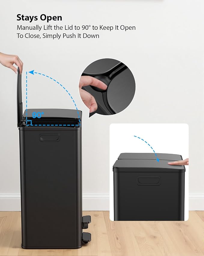 Lovewind Kitchen Trash Can, 2 x 8 Gallon Stainless Steel Trash and Recycle Bin - Image 6