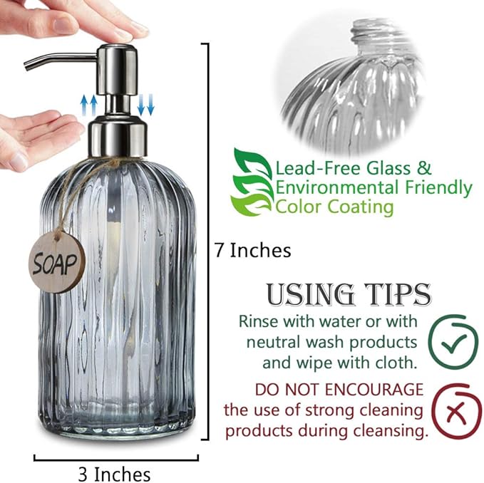 JASAI 18 Oz Vertical Stripes Kitchen Soap Dispenser - Image 7