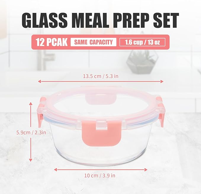 GULFLIN 12 Pack 13oz Small Glass Food Storage Containers - Image 2