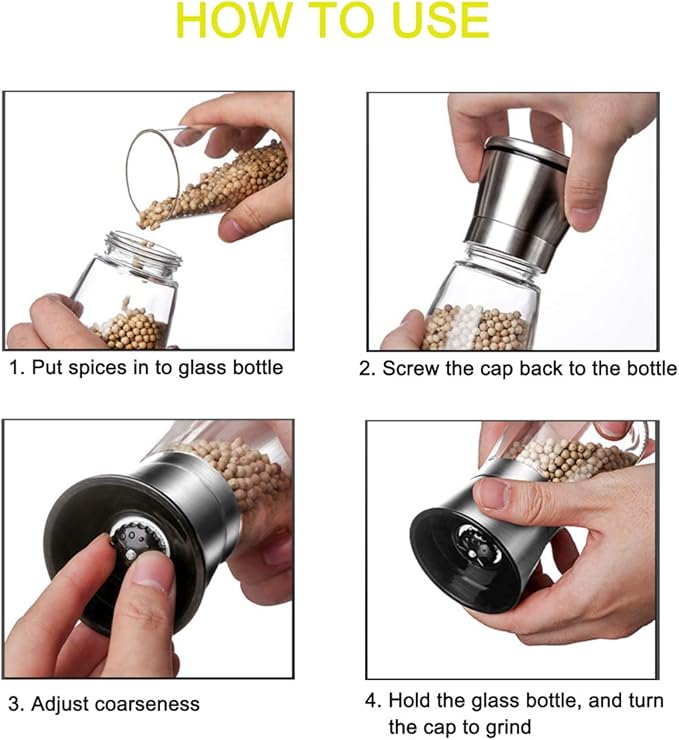 Salt and Pepper Grinder Set of 2, Premium Stainless Steel Spice Mill - Image 4