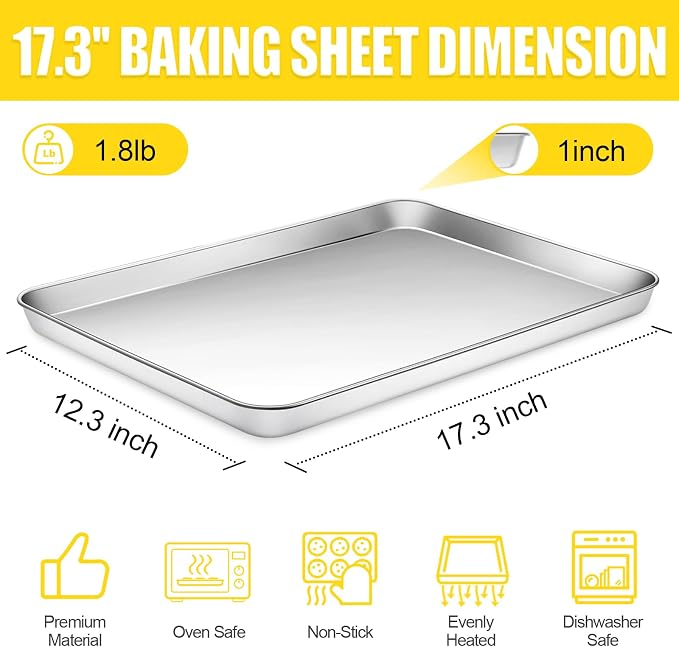 Terlulu Baking Sheet, Cookie Sheet, Stainless Steel Baking Pan, 2 Piece-17.3''x - Image 2