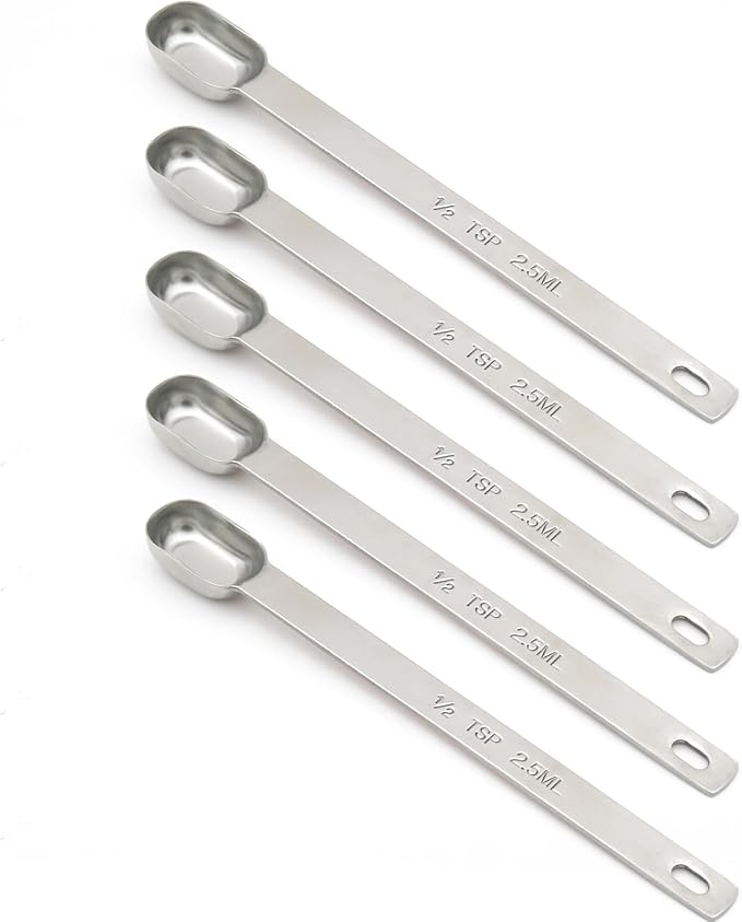 5PCS 1/2tsp Single Measuring Spoon, Stainless Steel Long Handle Individual by BERYLER