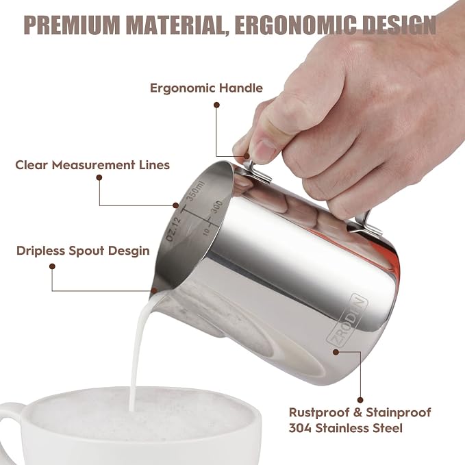 Milk Frothing Pitcher, 12oz 20oz 32oz Espresso Steaming Pitchers Stainless - Image 3