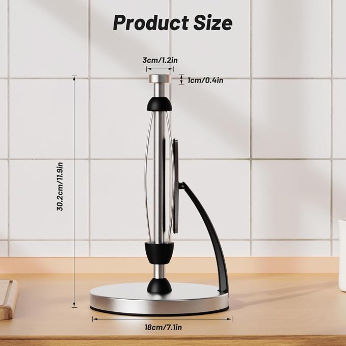 VEHHE Paper Towel Holder Countertop, One-Handed Tear, Stainless Steel, Stand - Image 5