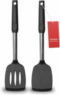 2 Pack Spatulas, Solid & Slotted Silicone Spatula Set, Stainless Steel Handle by VOVOLY