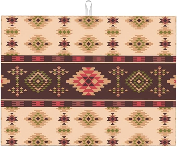 American Aztec Dish Drying Mat Traditional Ethnic Style Design Geometric Drying by Unknown