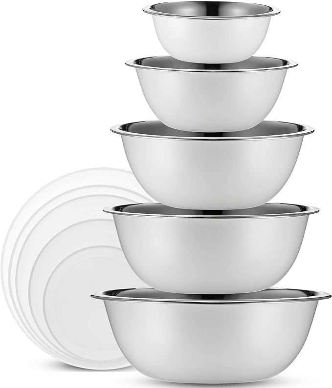 WHYSKO Stainless Steel Mixing Bowl Set, 10 Piece Stainless Steel Mixing Bowls by WHYSKO