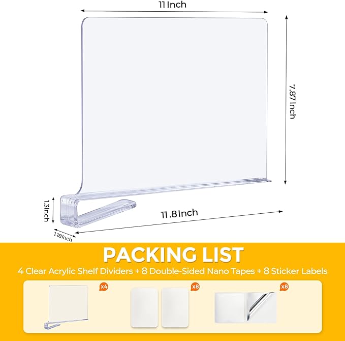 JOY DECOR 8 Pack Acrylic Clear Shelf Dividers - Image 2