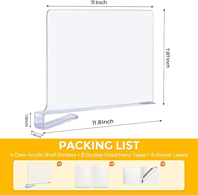 JOY DECOR 2 Pack Acrylic Clear Shelf Dividers - Image 2