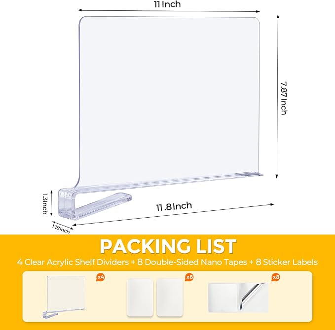 JOY DECOR 6 Pack Acrylic Clear Shelf Dividers - Image 2