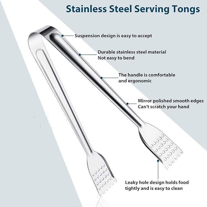 8 Pack Serving Tongs, 9 Inch, Stainless Steel - Image 7