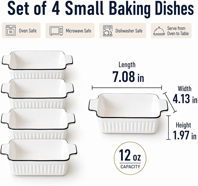 12 Oz Casserole Dish, Ceramic Baking Dishes Sets of 4, Small Casserole Dish - Image 2